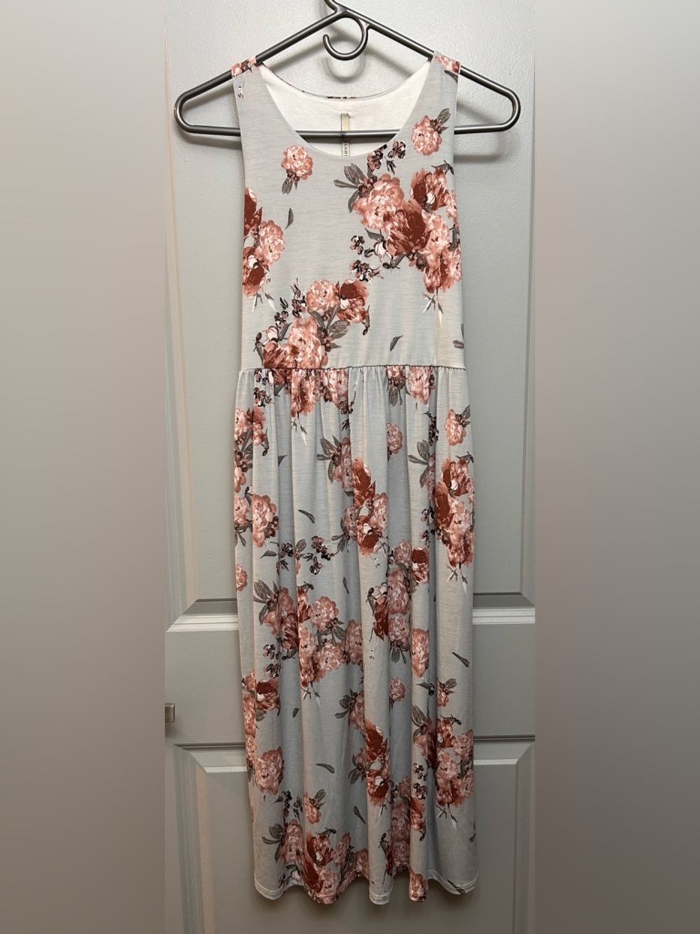 Bellamie White Maxi Dress with Blush Rose Floral Print
